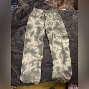 PINK, green tie dye joggers